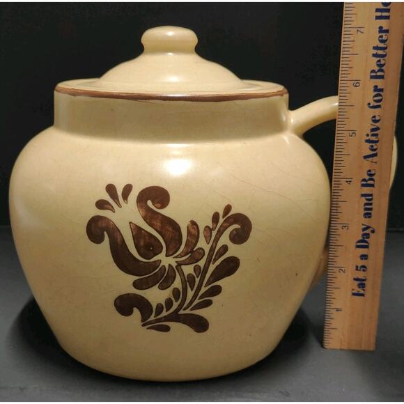 Vintage Pfalzgraff Village Bean Pot W/Handle & Lid #70 Retired Pattern Crazing - Picture 5 of 13